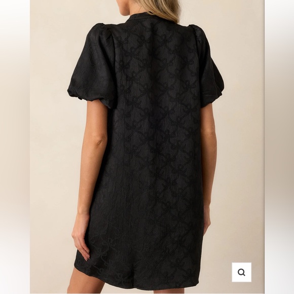 Sold NEW midnight glitz black puff sleeve bow pattern bow sequin jacquard dresss - Picture 11 of 11